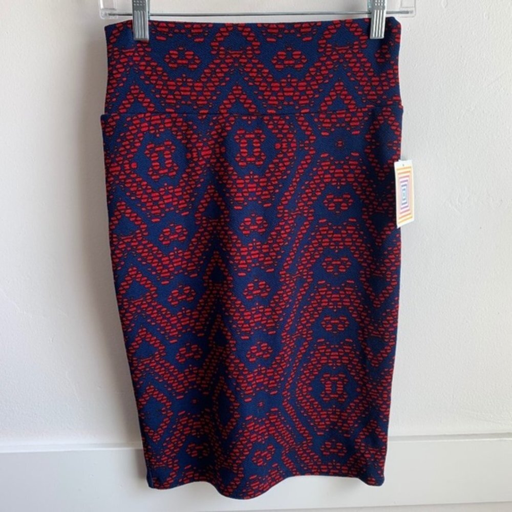 NWT LULAROE Blue & Red Geometric Cassie Skirt
